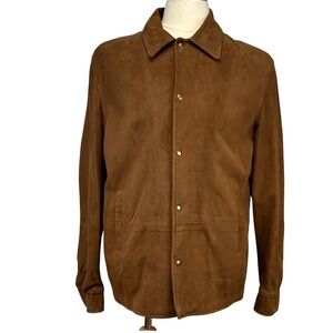 Brown Suede Leather Snap Front w/ Pockets Mens Jacket Size L‎